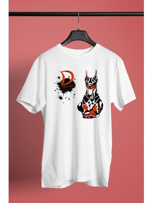 Darkhane Doberman - Köpek Baskılı Unisex Beyaz Tişört - T-Shirt UT007