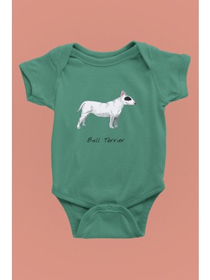 Darkhane Beyaz Bull Teriyer - Köpek Baskılı Unisex Su Yeşili Bebek Body - Zıbın BB001