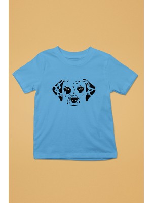 Darkhane Damalı Dalmaçyalı - Köpek Baskılı Unisex Turkuaz Çocuk Tişört - T-Shirt CT003