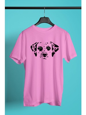 Darkhane Damalı Dalmaçyalı - Köpek Baskılı Unisex Pembe Tişört - T-Shirt UT002