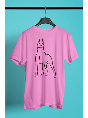 Darkhane Doberman Asaleti - Köpek Baskılı Unisex Pembe Tişört - T-Shirt UT002