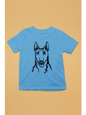 Darkhane Bull Teriyer Portre - Köpek Baskılı Unisex Turkuaz Çocuk Tişört - T-Shirt CT003