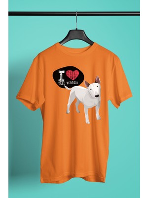Darkhane Bull Teriyerimi Seviyorum - Köpek Baskılı Unisex Turuncu Tişört - T-Shirt UT005
