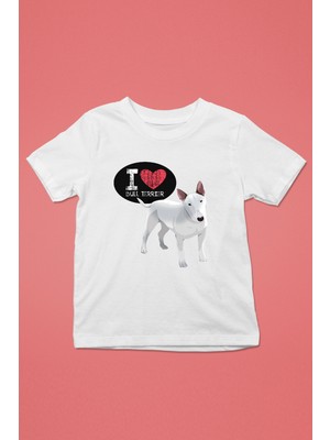 Darkhane Bull Teriyerimi Seviyorum - Köpek Baskılı Unisex Beyaz Çocuk Tişört - T-Shirt CT007