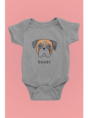 Darkhane Boxer - Köpek Baskılı Unisex Gri Bebek Body - Zıbın BB006