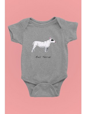 Darkhane Beyaz Bull Teriyer - Köpek Baskılı Unisex Gri Bebek Body - Zıbın BB006