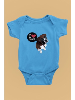 Darkhane Boxer Seviyorum - Köpek Baskılı Unisex Turkuaz Bebek Body - Zıbın BB003