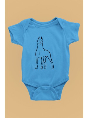 Darkhane Doberman Asaleti - Köpek Baskılı Unisex Turkuaz Bebek Body - Zıbın BB003