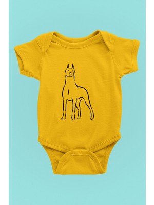 Darkhane Doberman Asaleti - Köpek Baskılı Unisex Sarı Bebek Body - Zıbın BB004