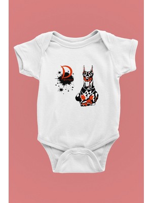 Darkhane Doberman - Köpek Baskılı Unisex Beyaz Bebek Body - Zıbın BB007