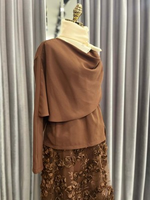 Meram Butik Vatkatex Güllü Etekli Takım - Kahverengi - 40