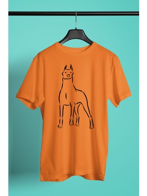 Darkhane Doberman Asaleti - Köpek Baskılı Unisex Turuncu Tişört - T-Shirt UT005