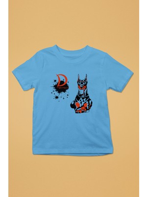 Darkhane Doberman - Köpek Baskılı Unisex Turkuaz Çocuk Tişört - T-Shirt CT003