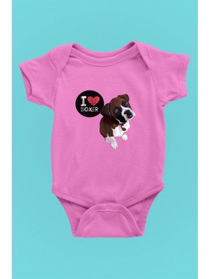 Darkhane Boxer Seviyorum - Köpek Baskılı Unisex Pembe Bebek Body - Zıbın BB002