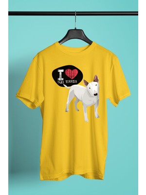 Darkhane Bull Teriyerimi Seviyorum - Köpek Baskılı Unisex Sarı Tişört - T-Shirt UT004