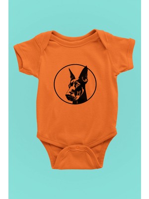 Darkhane Doberman Bakışı - Köpek Baskılı Unisex Turuncu Bebek Body - Zıbın BB005