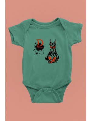 Darkhane Doberman - Köpek Baskılı Unisex Su Yeşili Bebek Body - Zıbın BB001