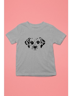 Darkhane Damalı Dalmaçyalı - Köpek Baskılı Unisex Gri Melanj Çocuk Tişört - T-Shirt CT006