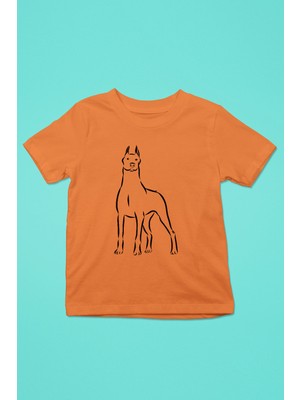 Darkhane Doberman Asaleti - Köpek Baskılı Unisex Turuncu Çocuk Tişört - T-Shirt CT005