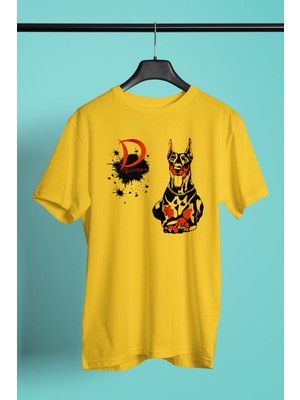 Darkhane Doberman - Köpek Baskılı Unisex Sarı Tişört - T-Shirt UT004