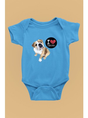 Darkhane Buldog Seviyorum - Köpek Baskılı Unisex Turkuaz Bebek Body - Zıbın BB003