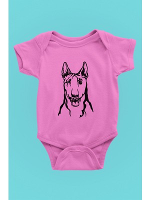 Darkhane Bull Teriyer Portre - Köpek Baskılı Unisex Pembe Bebek Body - Zıbın BB002