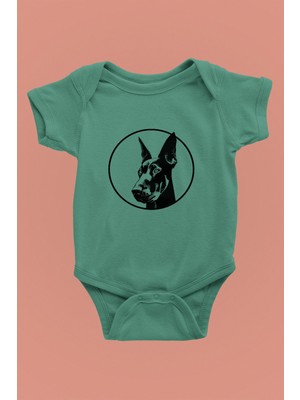 Darkhane Doberman Bakışı - Köpek Baskılı Unisex Su Yeşili Bebek Body - Zıbın BB001