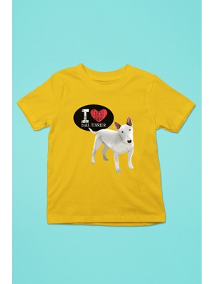 Darkhane Bull Teriyerimi Seviyorum - Köpek Baskılı Unisex Sarı Çocuk Tişört - T-Shirt CT004