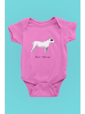 Darkhane Beyaz Bull Teriyer - Köpek Baskılı Unisex Pembe Bebek Body - Zıbın BB002