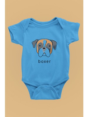 Darkhane Boxer - Köpek Baskılı Unisex Turkuaz Bebek Body - Zıbın BB003