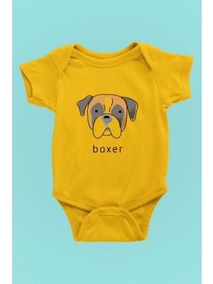 Darkhane Boxer - Köpek Baskılı Unisex Sarı Bebek Body - Zıbın BB004