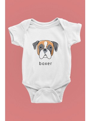 Darkhane Boxer - Köpek Baskılı Unisex Beyaz Bebek Body - Zıbın BB007