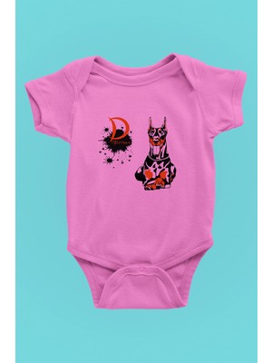 Darkhane Doberman - Köpek Baskılı Unisex Pembe Bebek Body - Zıbın BB002