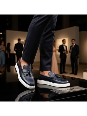 By Barretti Lacivert Püsküllü Deri Loafer