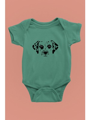 Darkhane Damalı Dalmaçyalı - Köpek Baskılı Unisex Su Yeşili Bebek Body - Zıbın BB001