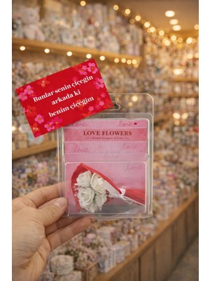 İnci Sepette Baby Flowers Sevgiliye Aşk Buketi Solman Gül Pembe Romantik Aynalı Hediye Kutulu