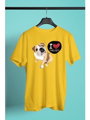 Darkhane Buldog Seviyorum - Köpek Baskılı Unisex Sarı Tişört - T-Shirt UT004