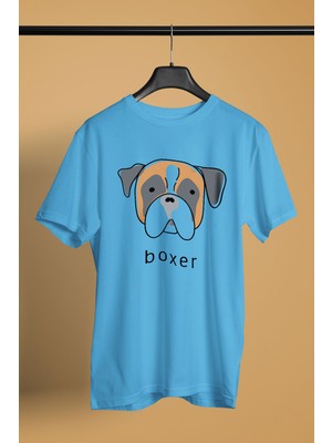 Darkhane Boxer - Köpek Baskılı Unisex Turkuaz Tişört - T-Shirt UT003
