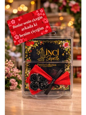 İnci Sepette Aynalı Çiçek Buketi Sevgiliye Özel Fotoğraflı Buket