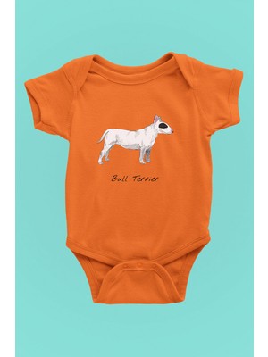 Darkhane Beyaz Bull Teriyer - Köpek Baskılı Unisex Turuncu Bebek Body - Zıbın BB005