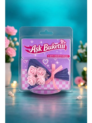 İnci Sepette Sevgiliye Aşk Buketi Temalı Solmayan Güllü Hediye Pembe
