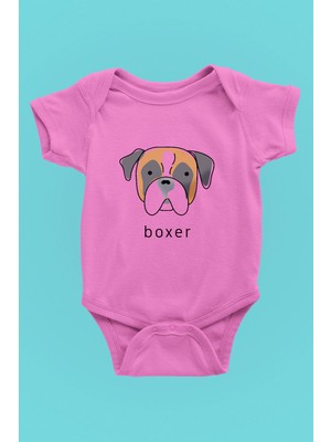 Darkhane Boxer - Köpek Baskılı Unisex Pembe Bebek Body - Zıbın BB002