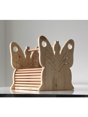 Doruk Ahşap Atölyesi Masif Ahşap Montessori Kelebek Figürlü Çocuk Odası Kitaplığı