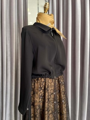 Meram Butik Hale Çiçekli Tüllü Etekli Takım - Siyah - 2