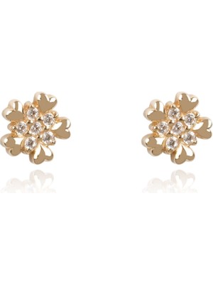 Berk Mücevherat 14 Ayar Altın Kalpli Çiçek Figürlü Taşlı Çocuk Küpesi