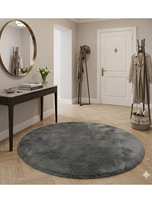 Carpet Dekor Peluş Yumuşak Dekoratif Halı Yuvarlak Gri