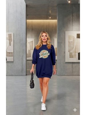 Gacha Kadın Uzun Kollu Bisiklet Yaka Yazılı Viskon Iki Iplik Elbise