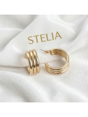 Stelia 3'lü Görünüm 316L Çelik Gold - Altın Renk Kadın Küpe