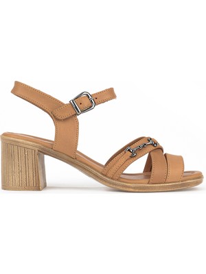 Ziya, Kadın Hakiki Deri Topuklu Sandalet 1611020Z2220 Camel