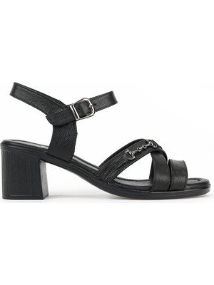Ziya, Kadın Hakiki Deri Topuklu Sandalet 1611020Z2220 Siyah